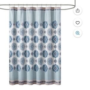 Mainstays Blue Boho floral larShower Curtain 72x71 Medallion Mink Velvet large